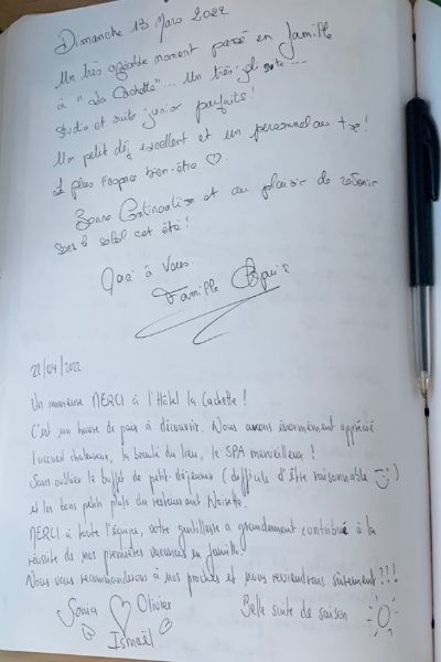Page of the guestbook of LA CACHETTE
